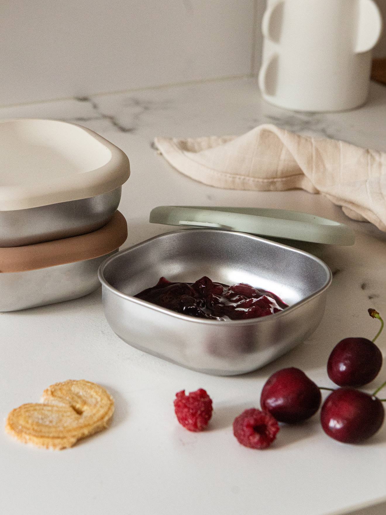 Lot de 3 boites repas inox beige