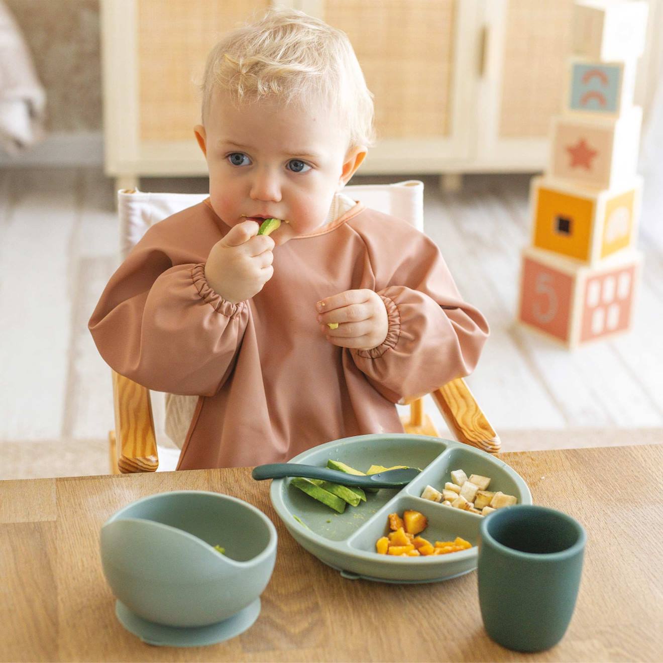 Trousseau Repas Silicone Bébé - 2 Pièces Vert Olive (Trois Kilos Sept) - Image 2