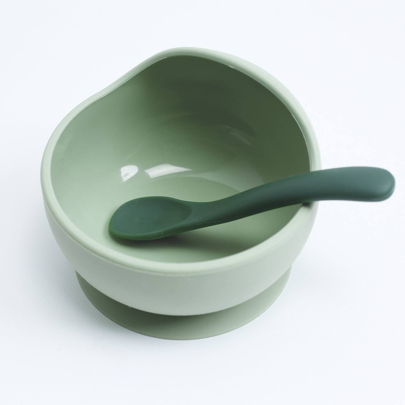 Trousseau Repas Silicone Bébé - 2 Pièces Vert Olive