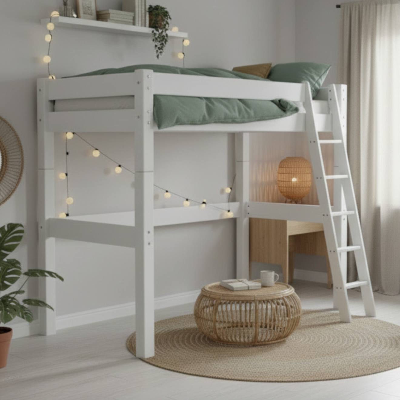 Lit Mezzanine À Échelle Inclinée Pin Massif Lilja Blanc