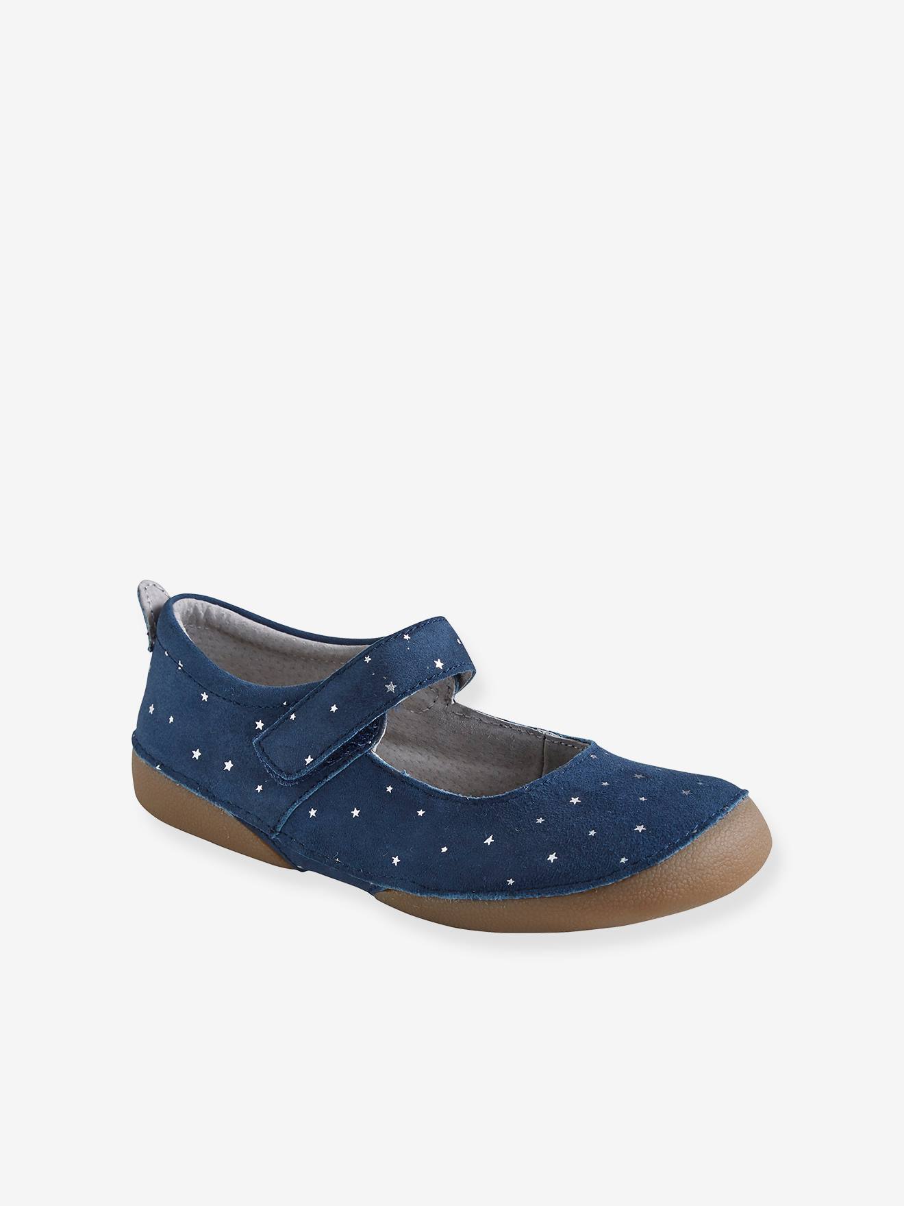 Chaussons scratchés fille en cuir navy