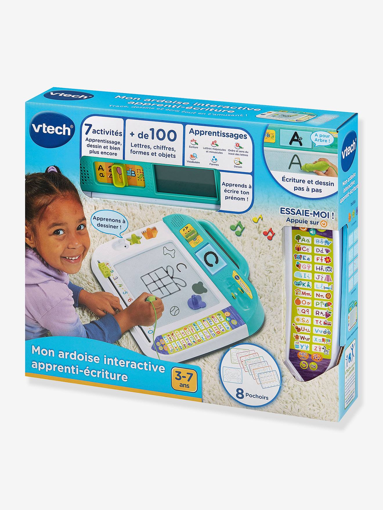 Ardoise Interactive VTech – Apprenti-écriture – Écran LCD – Stylet – 8 Pochoirs – 3 Tampons – Dès 3 Ans – Français