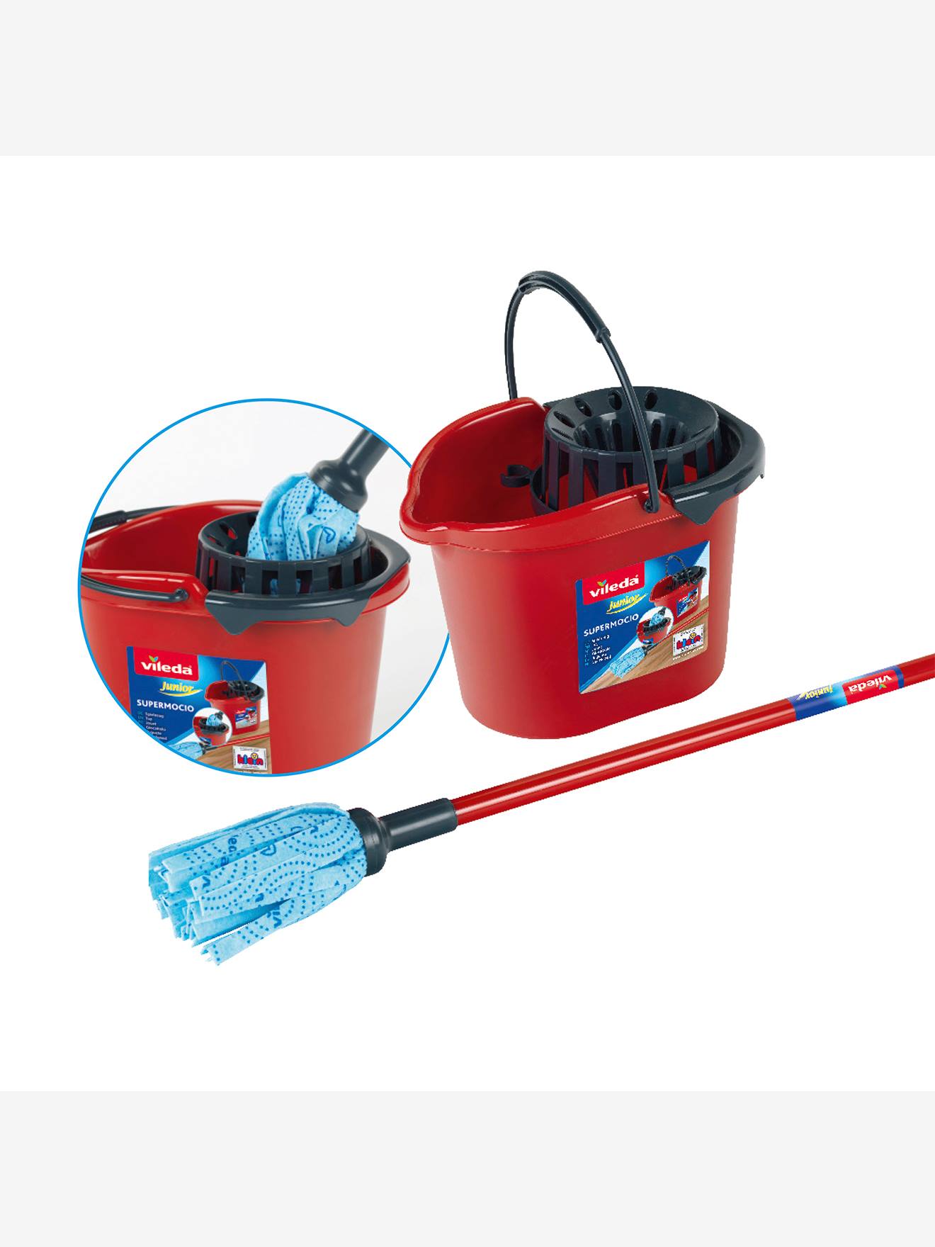 Set ménage seau et balais à franges multicolore