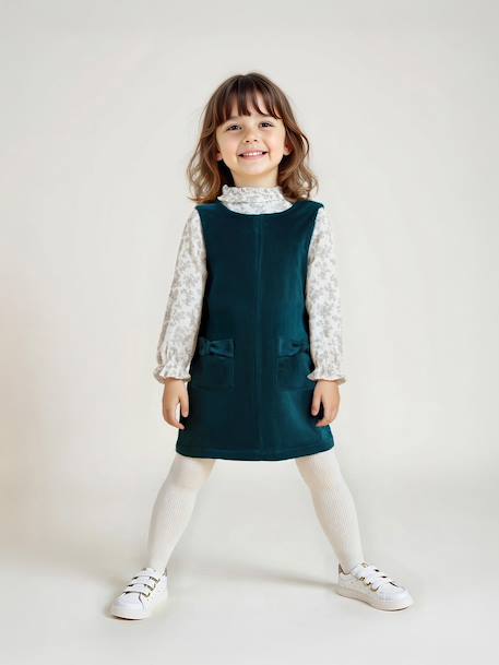 Fille-Ensemble fille robe chasuble en velours et blouse gaze coton 
