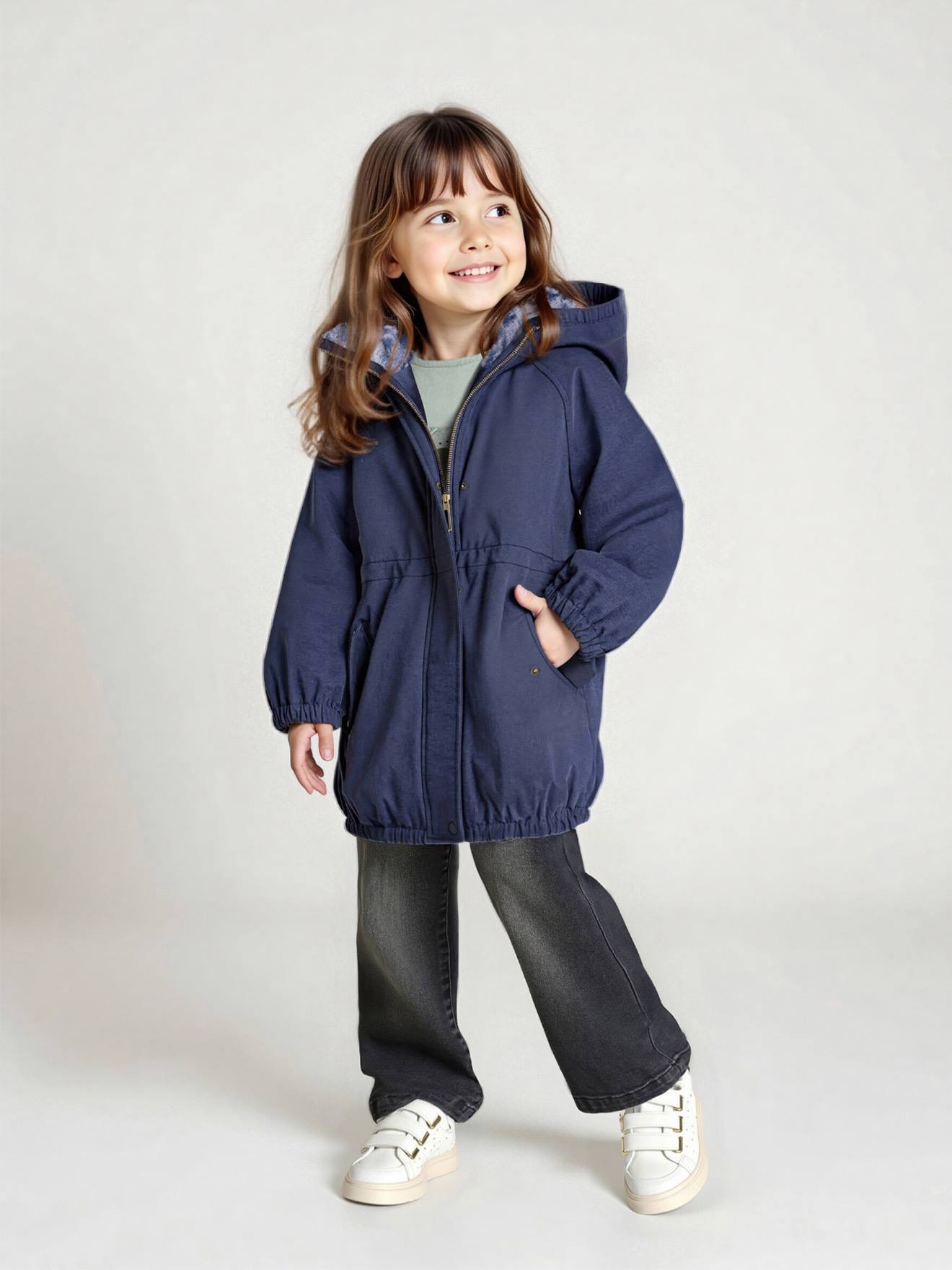 Parka fille à capuche doublée imitation fourrure marine