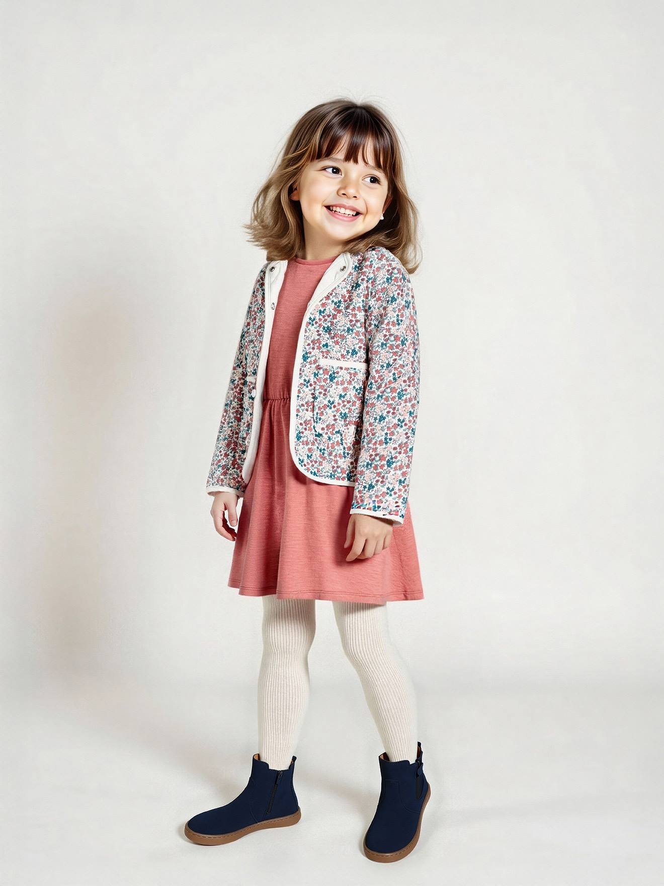 Ensemble robe et gilet matelassé fille bois de rose