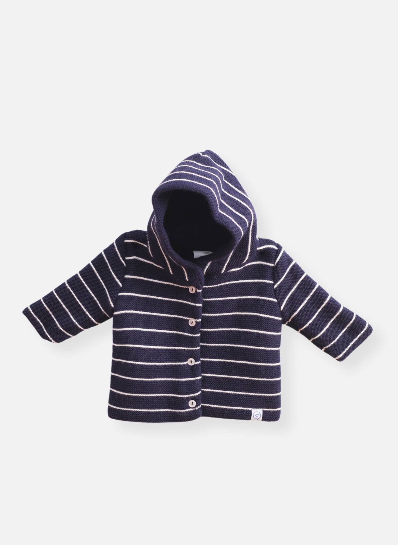 Manteau En Tricot Bébé Marine Rayé Écru