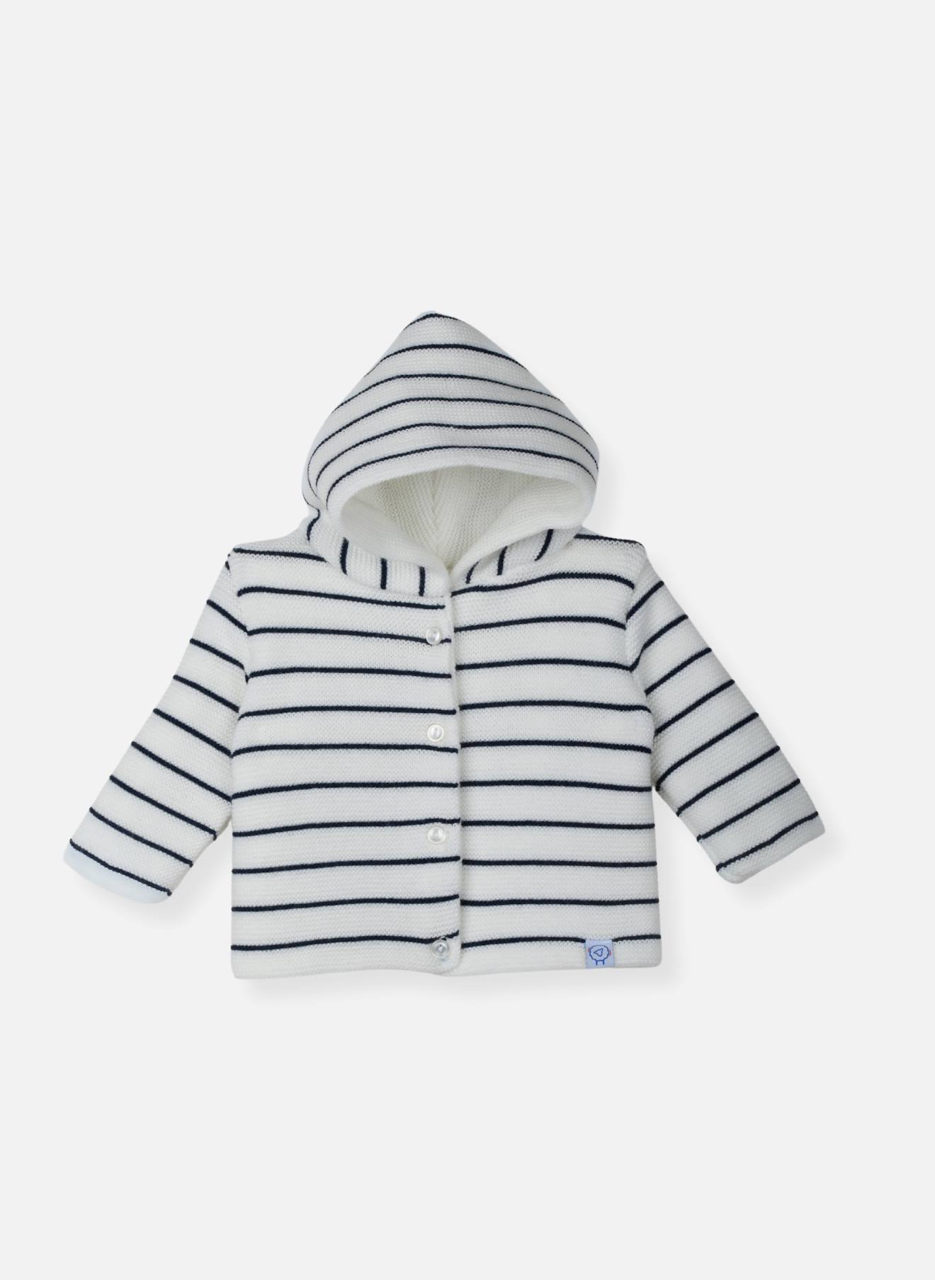 Manteau En Tricot Bébé Ecru Rayé Marine