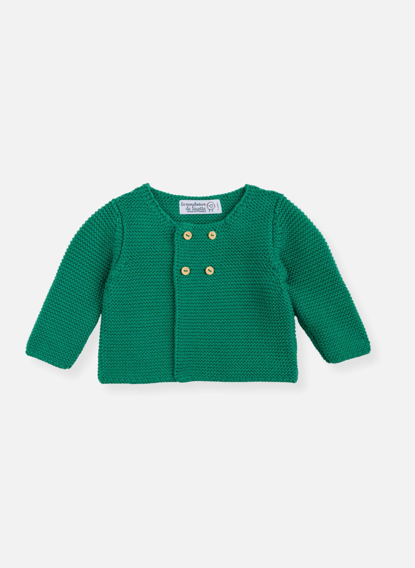 Cardigan Bébé 4 Boutons Coton Bio Vert Billard