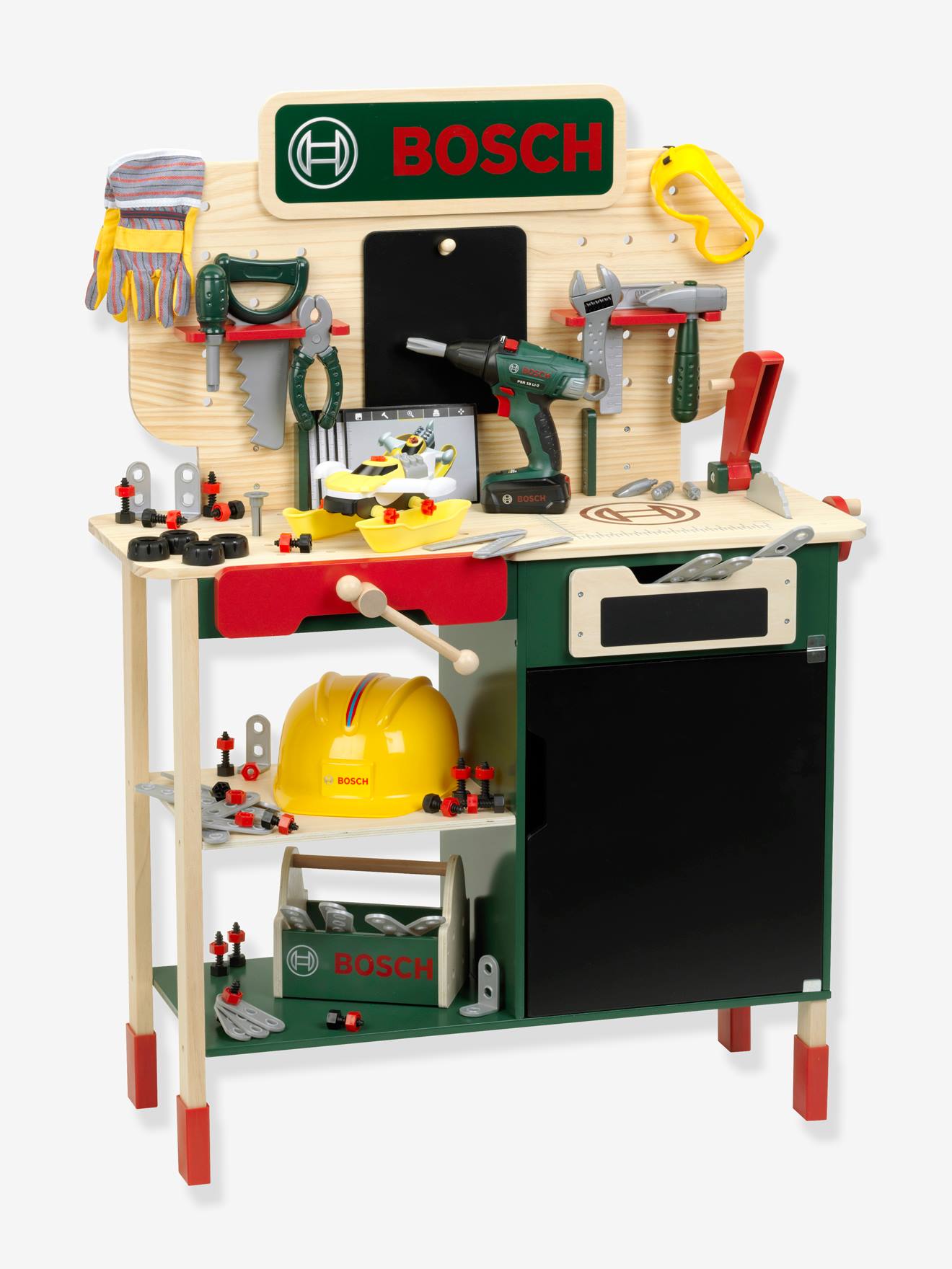 Etabli en bois de pin multicolore