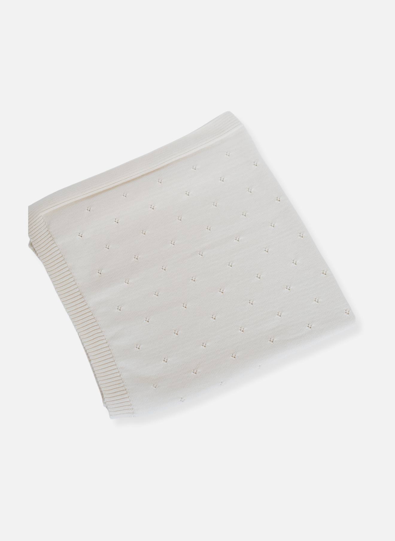 Couverture En Laine Mélangée Ajourée Écru