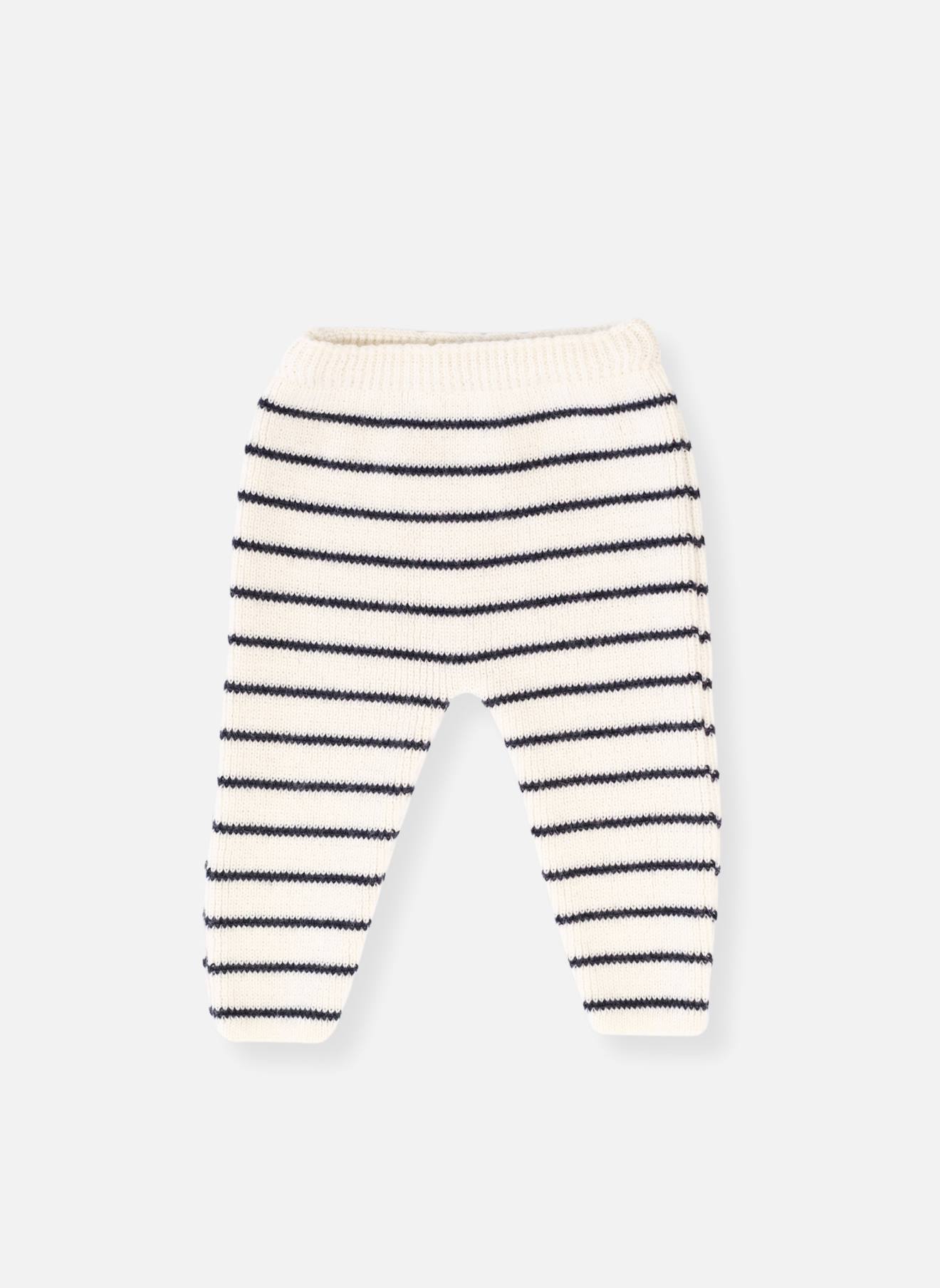 Pantalon Bébé En Laine Ecru Rayé Bleu Marine