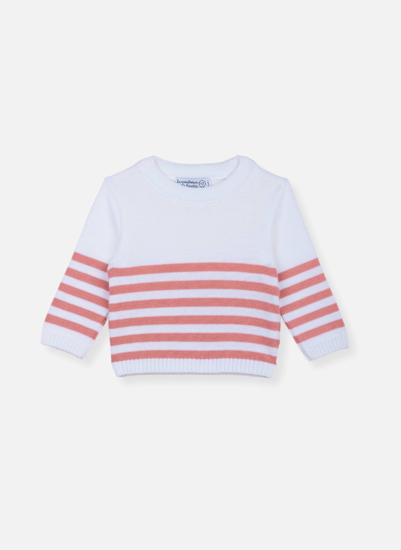 Pull Marinière En Coton Blanc / Bouton De Rose