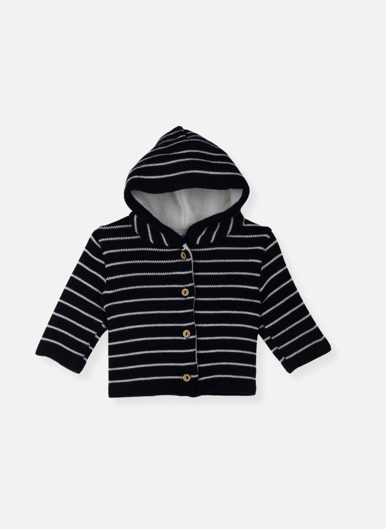 Veste En Laine Mélangée Bébé Ecru Rayé Marine