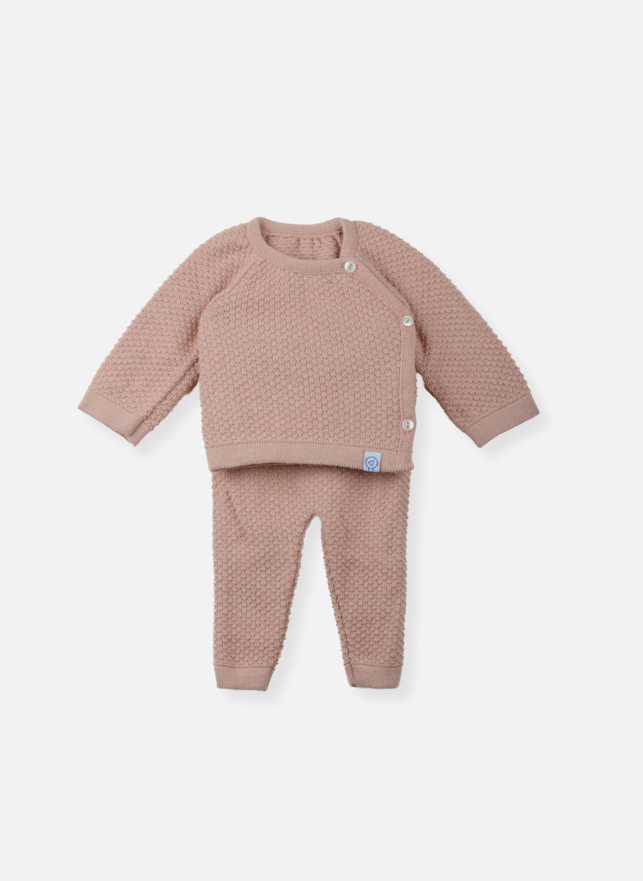 Ensemble Bébé Tricot Nid D'abeilles Rose Misty