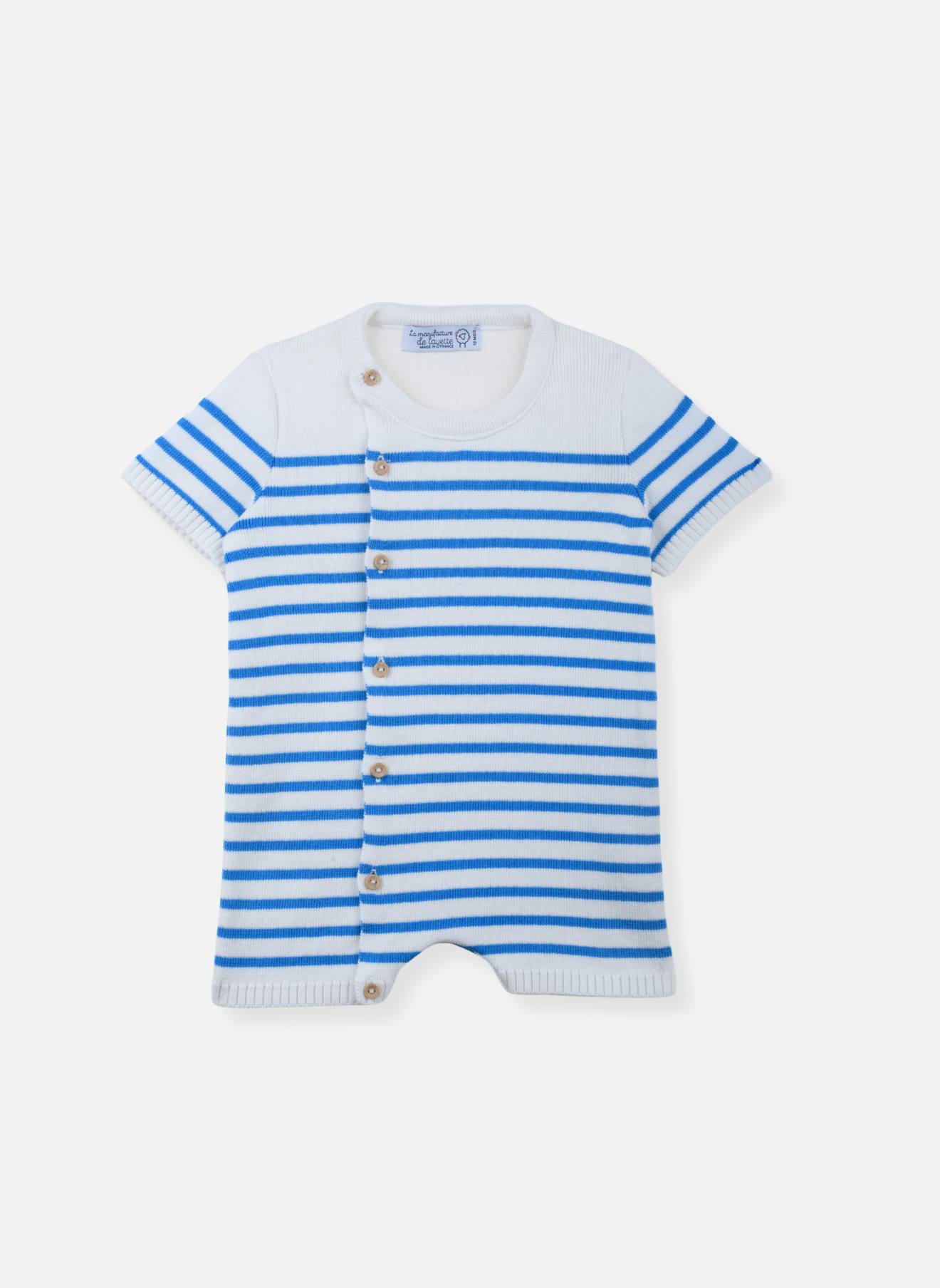 Combi Short Bébé En Coton Ecru / Bleu