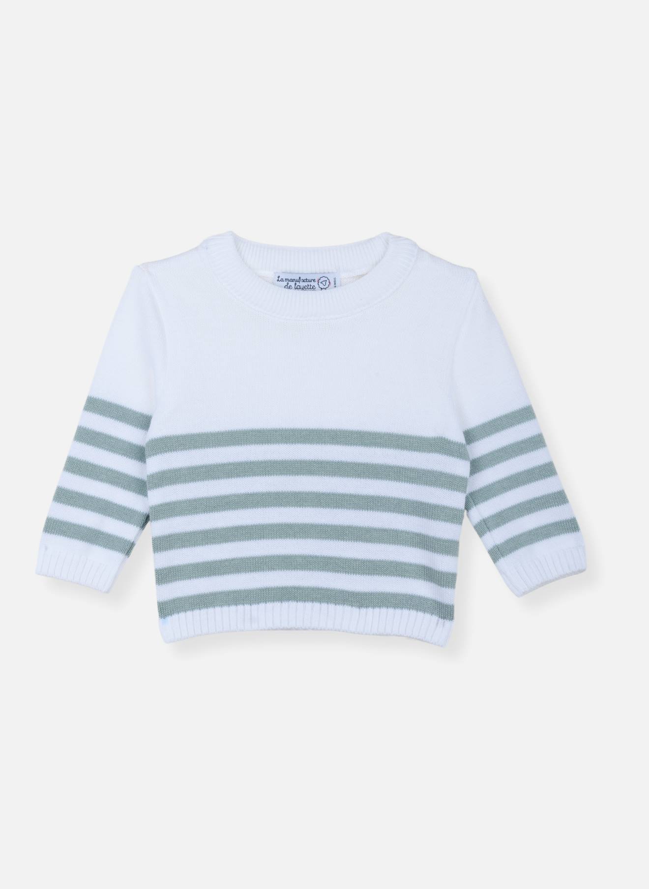 Pull Marinière En Coton Blanc / Bleu Danube