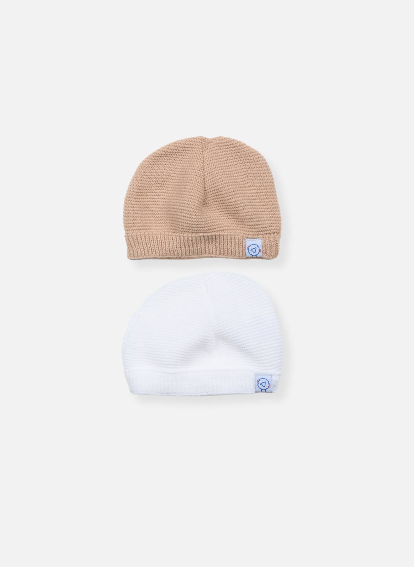 Lot De 2 Bonnets Bébé Blanc/moka