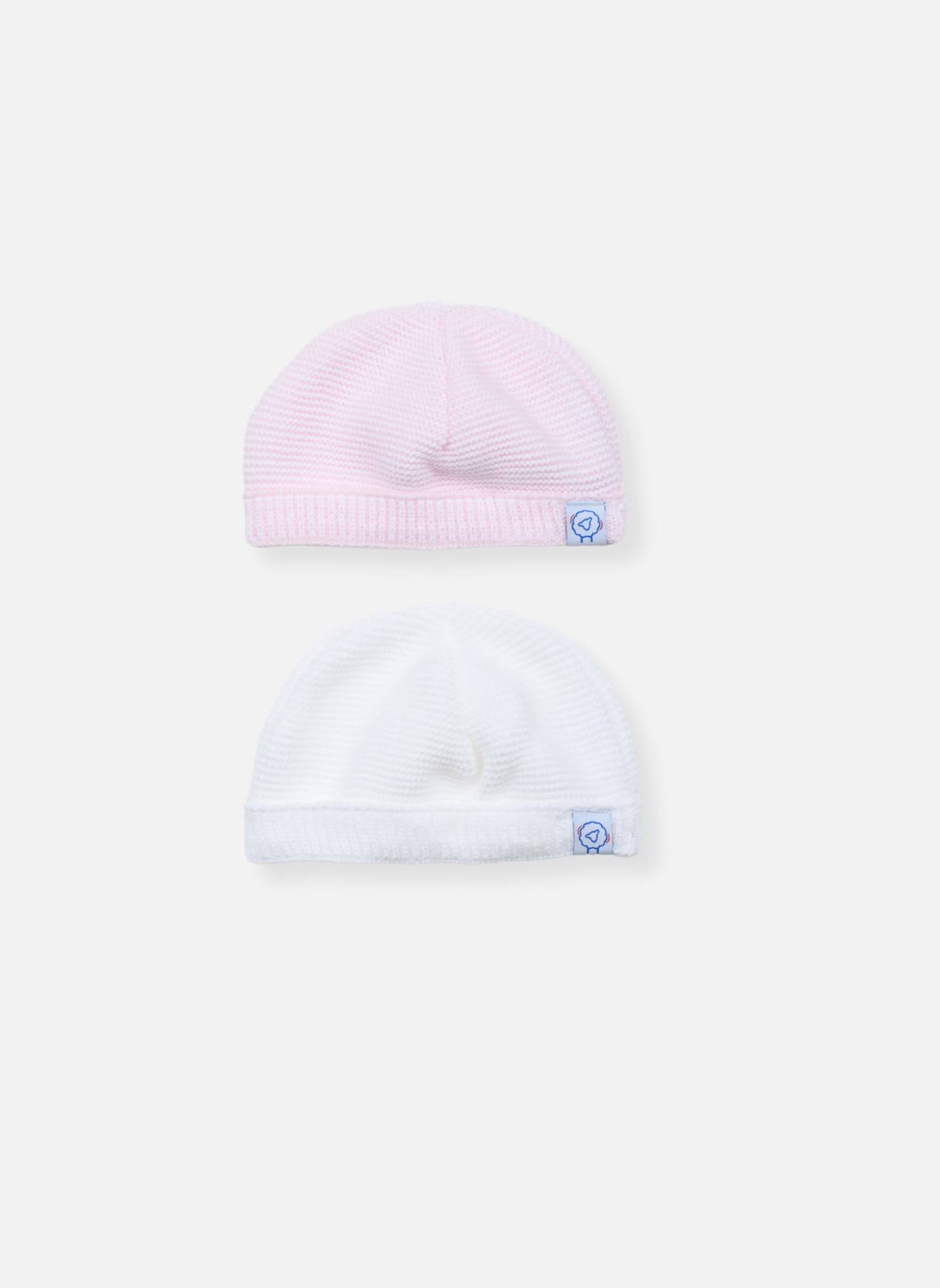 Lot De 2 Bonnets Bébé Blanc/rose Layette