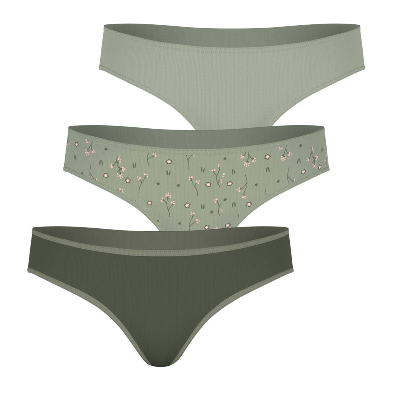 Lot De 3 Slips Girl Mode By Uni Kaki Fumé-imprimé Fleurs-u