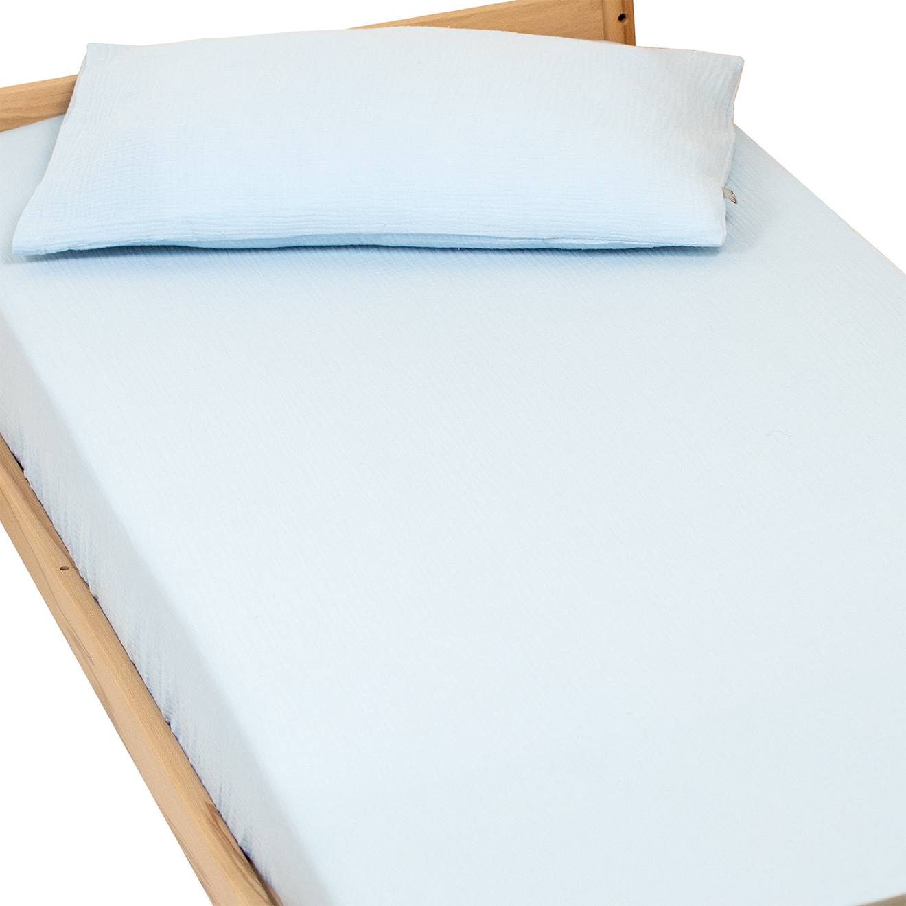 Drap Housse Uni En Gaze De Coton Bleu