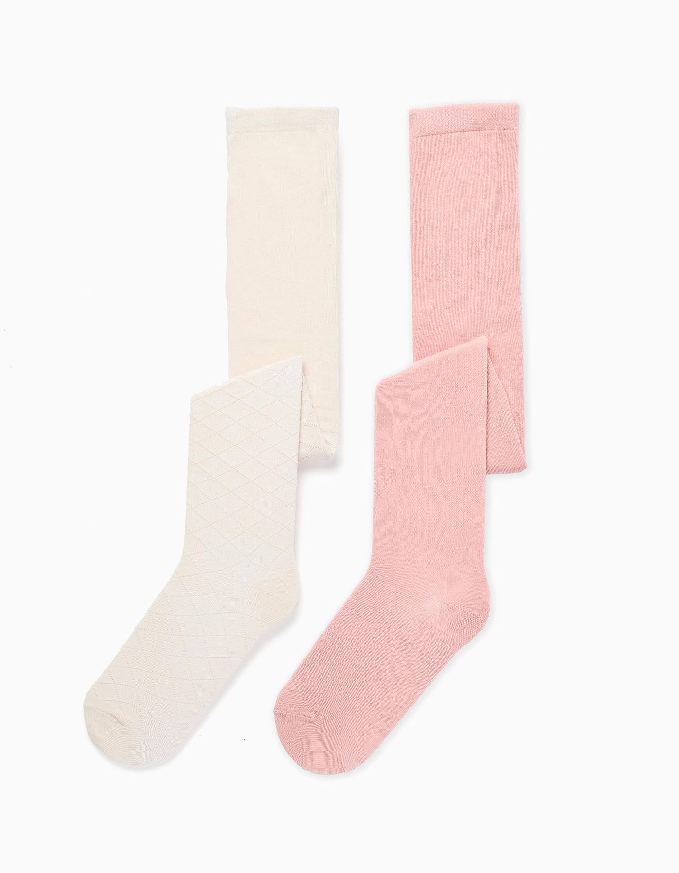 Lot De 2 Collants En Maille Côtelée/ajourée Multicolore