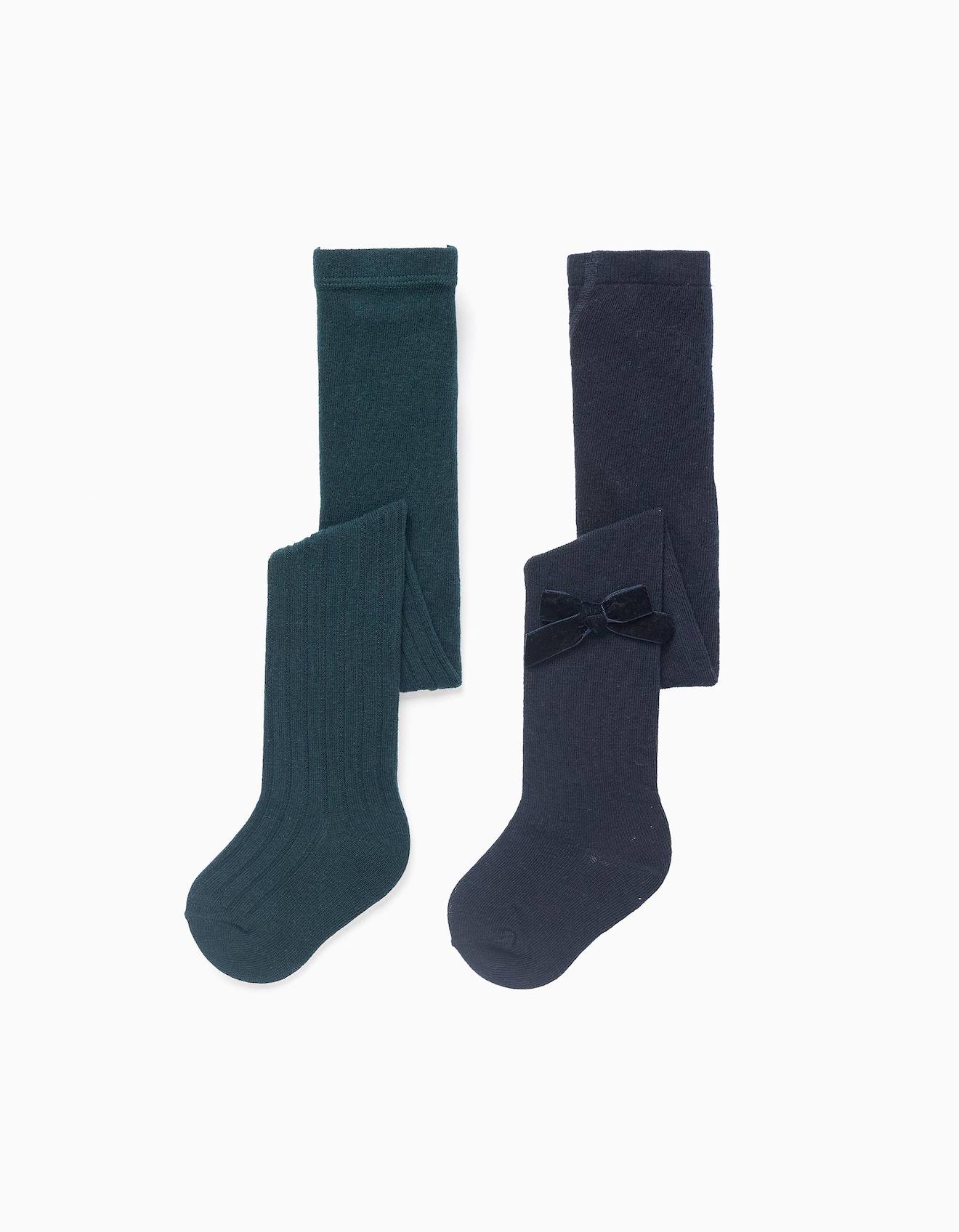 Pack De 2 Collants Côtelés/avec Nœud Multicolore