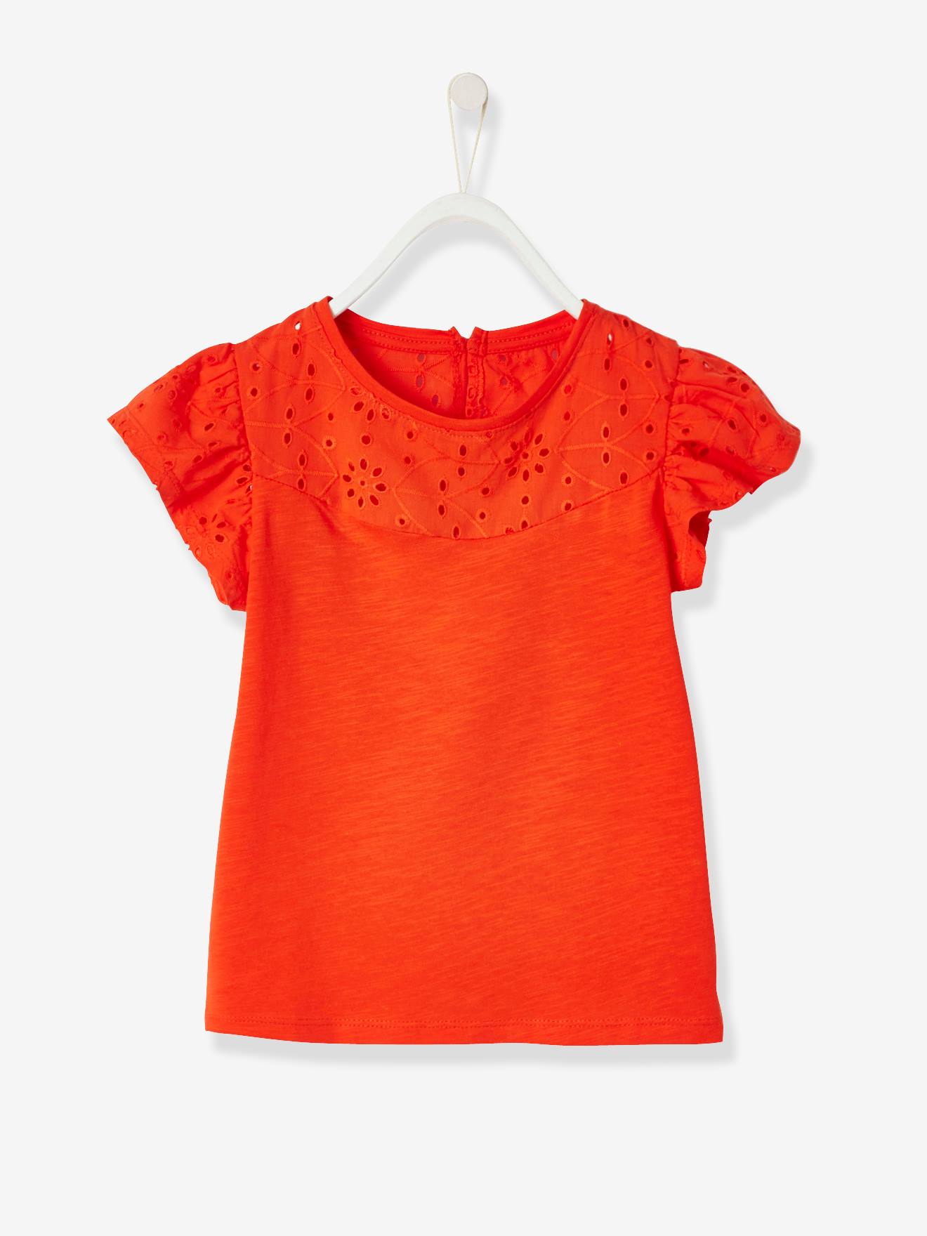 T-shirt fille avec détails broderie anglaise orange