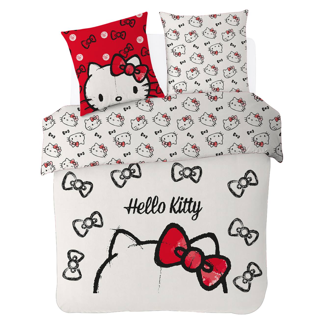 Housse De Couette Hello Kitty Nœuds Coton Ecru
