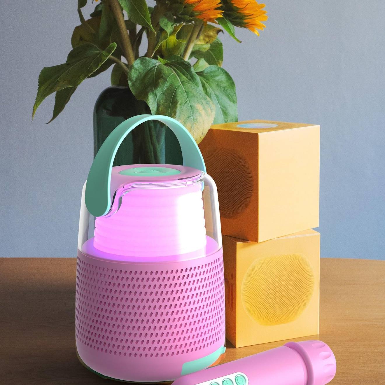 VTech Karaoke Light Party – Enceinte Bluetooth 35W Lumineuse + 2 Micros Sans Fil, Pixel Art, Modulateur Voix, Jeux & Playlist Française