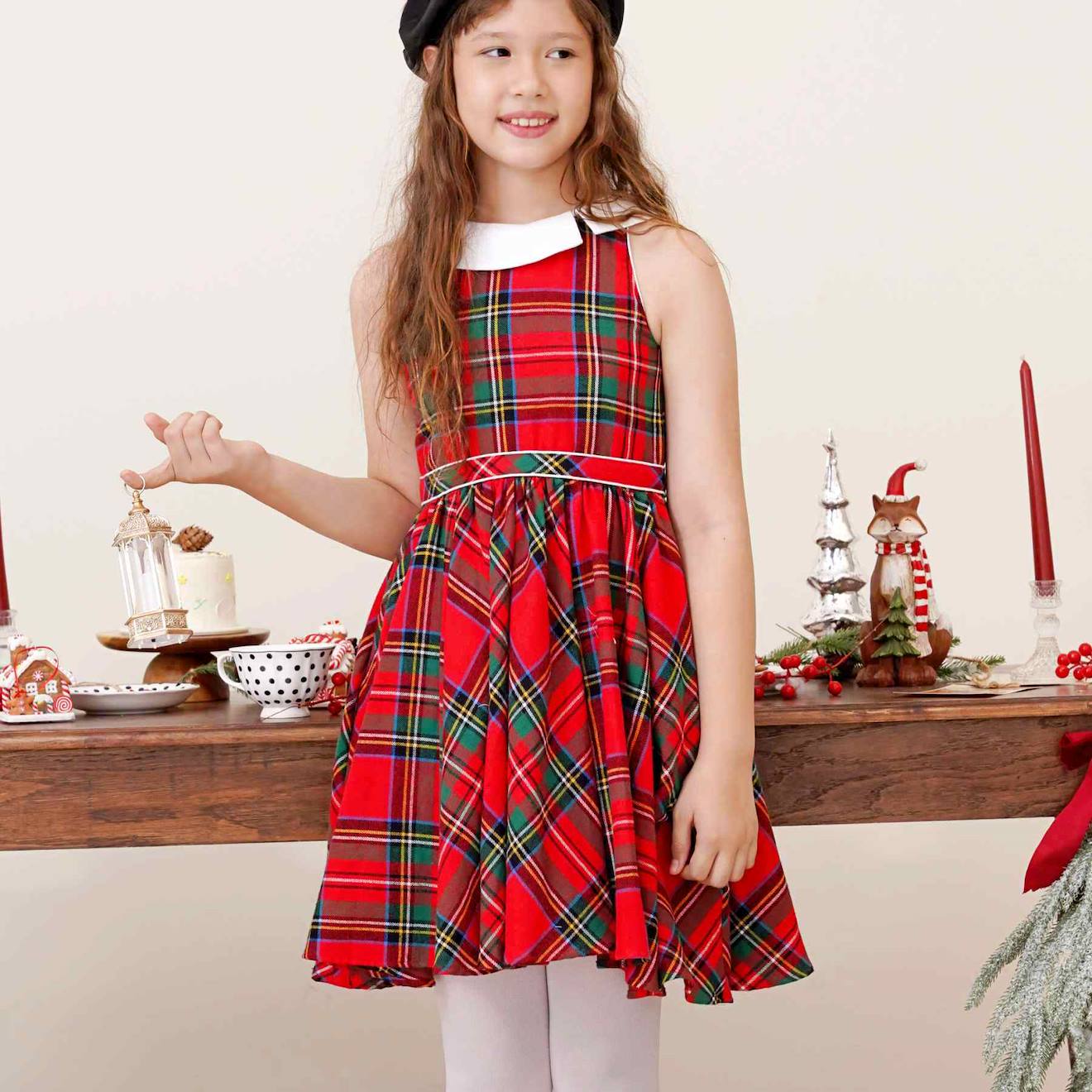 Robe De Noël Qui Tourne Carreaux Tartan Hepburn Rouge Vert