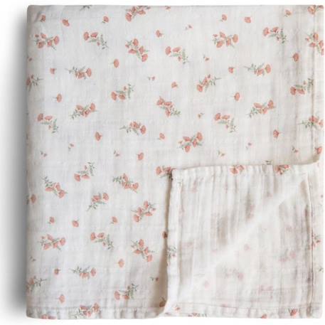 Mushie - Maxi Lange En Coton Bio Pink Flowers (120 X 120 Cm) Blanc, Rose, Vert