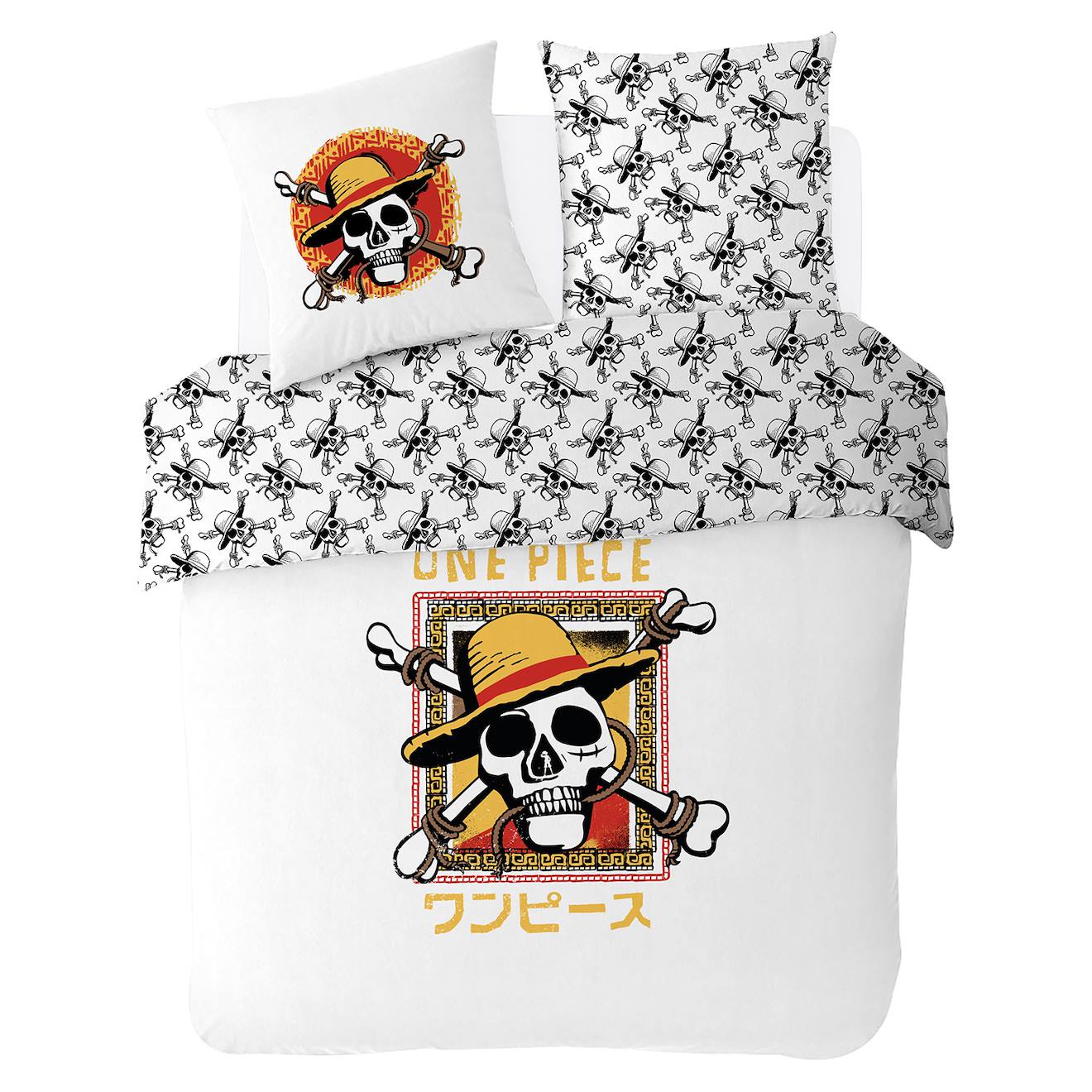 Housse De Couette One Piece Logo Luffy Coton Blanc