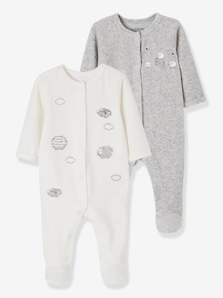 Collection prématurés-Bébé-Lot de 2 pyjamas bébé en velours ouverture naissance nuage