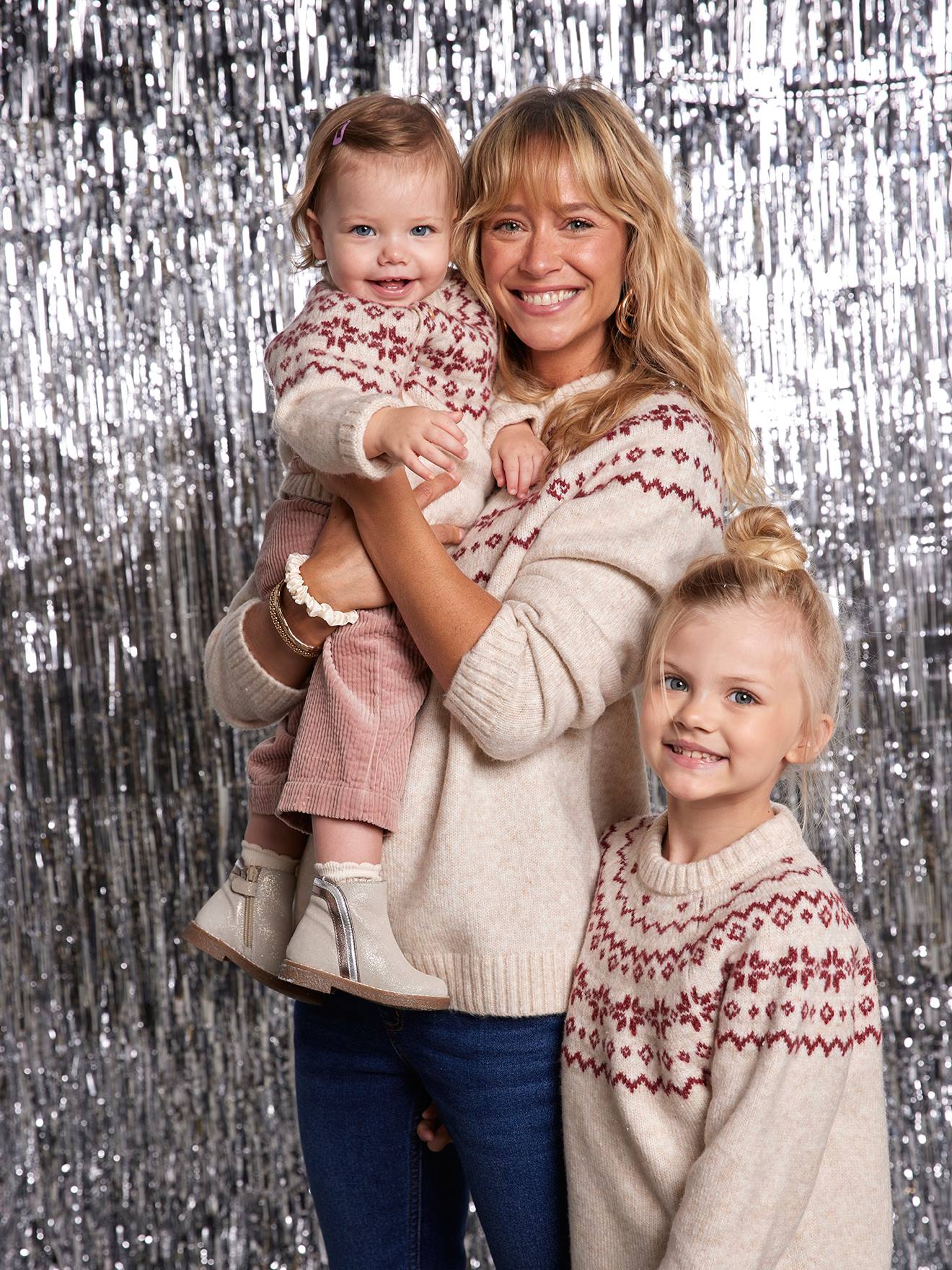 Pull femme jacquard noël capsule famille Noël écru