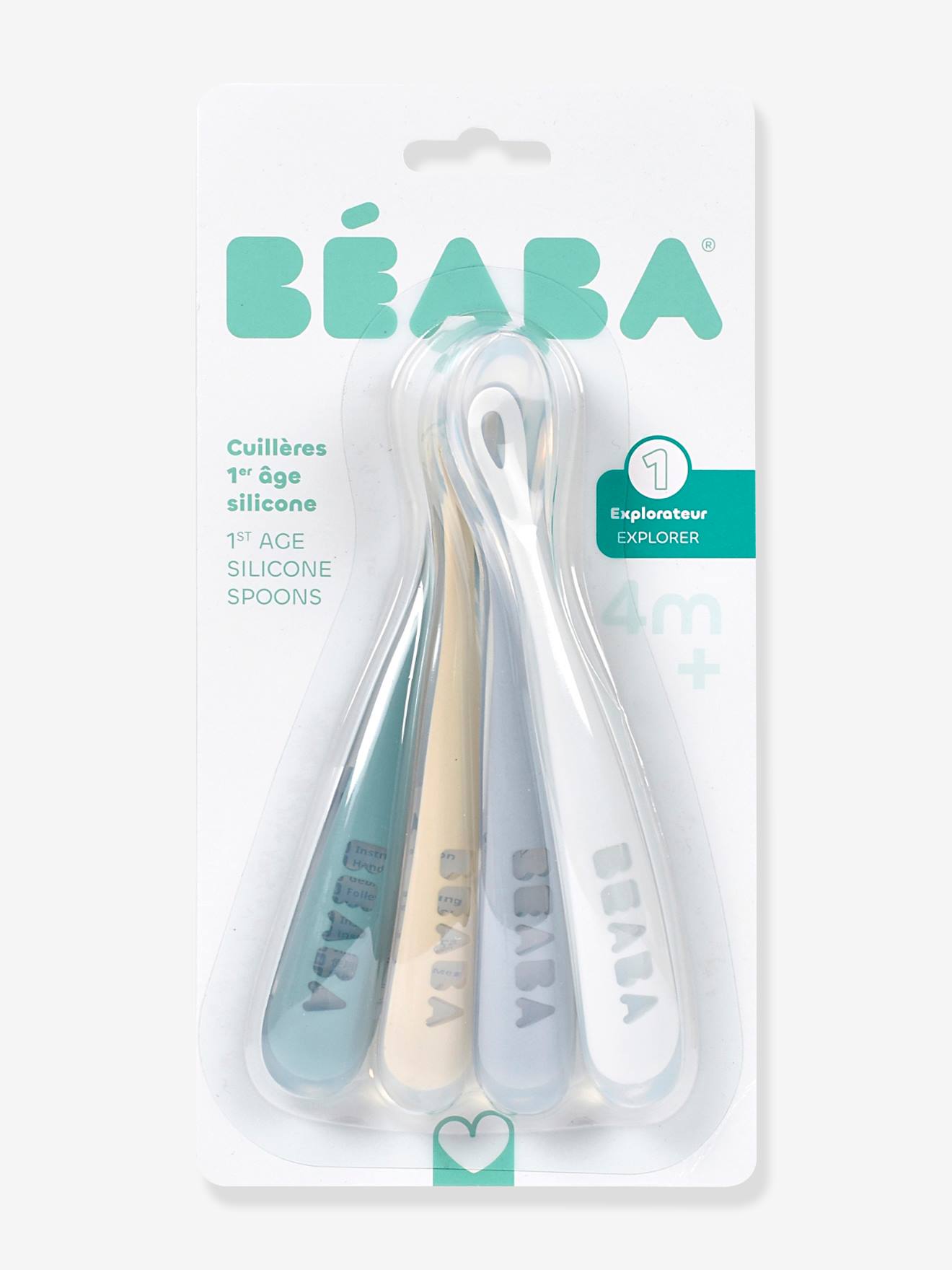 Lot de 4 cuillères 1er âge Soft sans BPA bleu/gris/ocre (Béaba) - Image 2