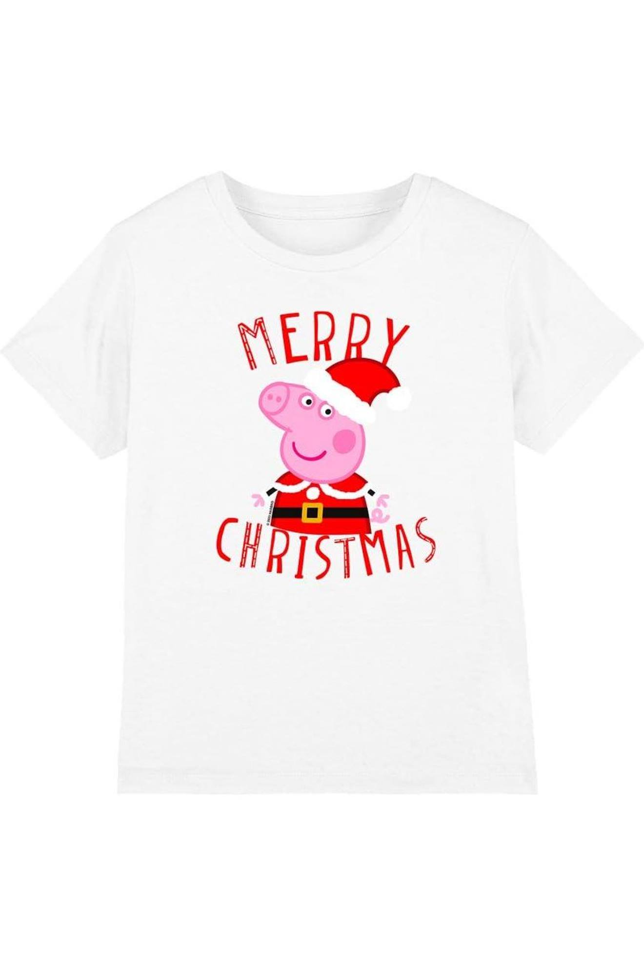 T-shirt Noel Coton Peppa Pig Merry Christmas Blanc