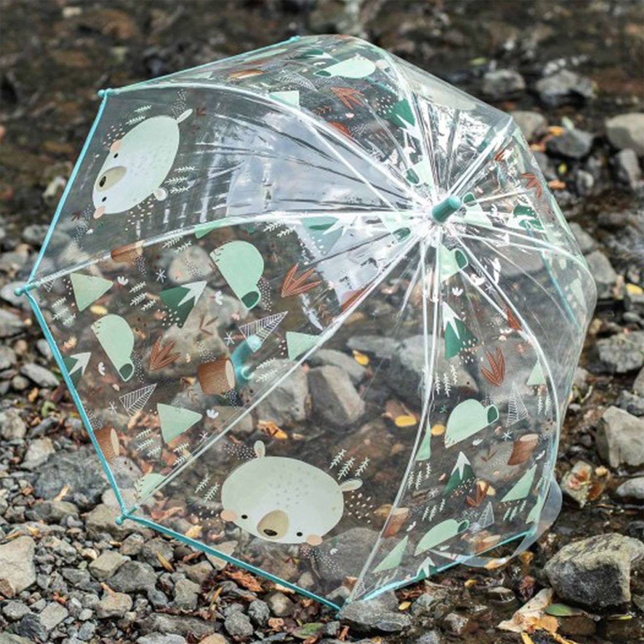 Parapluie Transparent Pour Enfant Animaux Menthe (Sassi) - Image 1