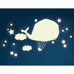 Linge de maison et décoration-Décoration-Stickers phosphorescent montgolfière baleine