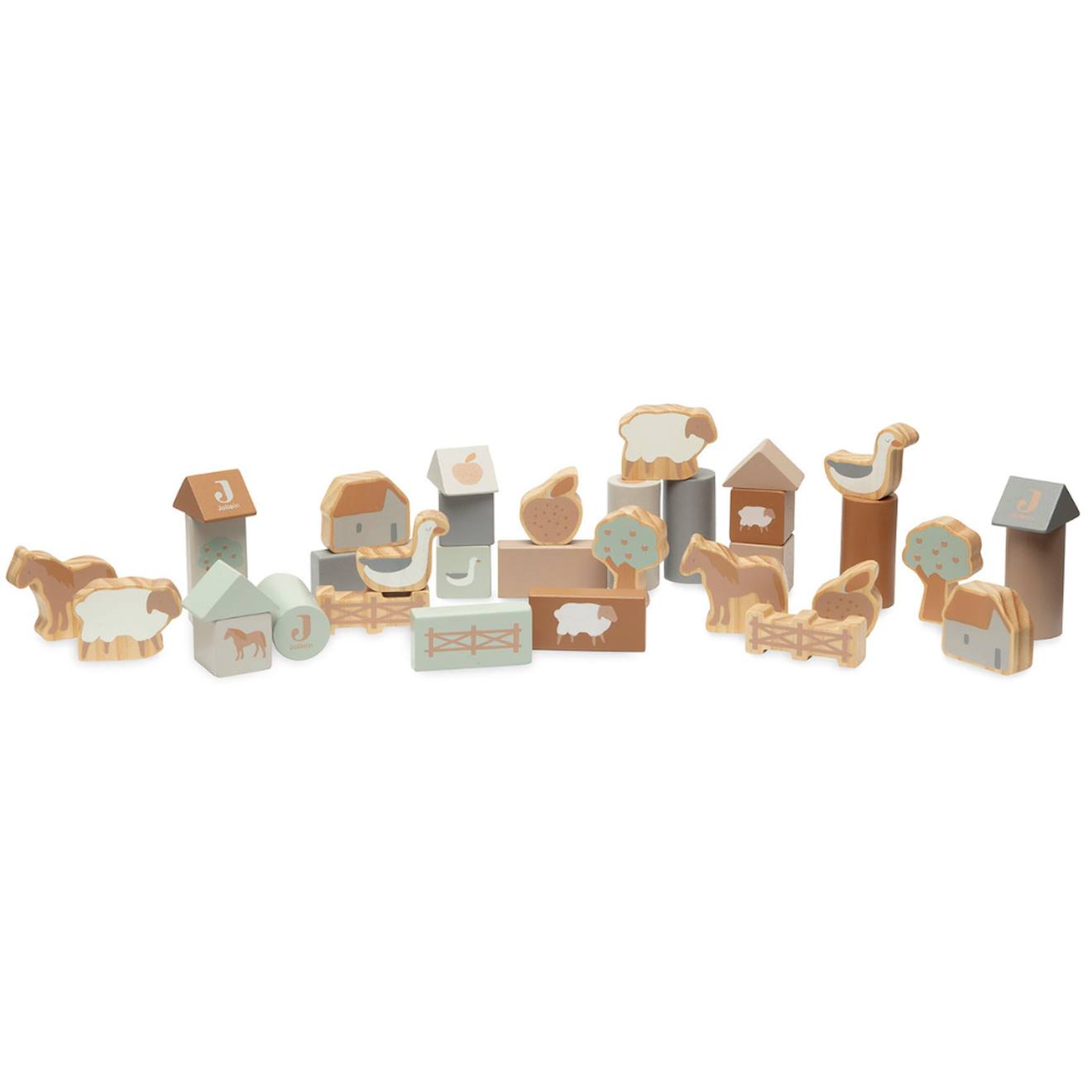 Set De Cubes En Bois Farm Maron, Bleu, Gris (Jollein) - Image 2